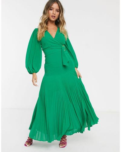 Bardot Belted Maxi Dress With Thigh Split - Green