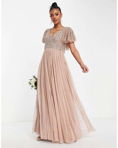 Beauut Bridesmaid Emellished Bodice Maxi Dress With Flutter Sleeve - Grey