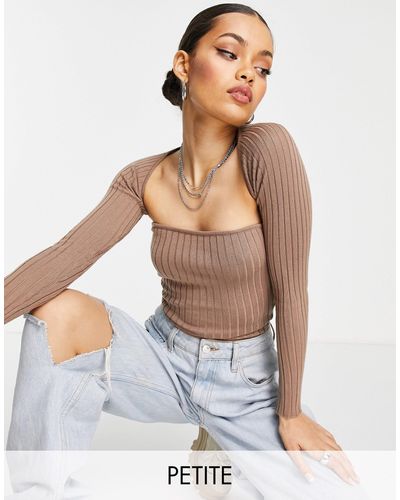 Missguided Ribbed Crop Shrug & Top Set - Brown