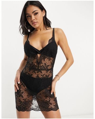 Ann Summers Tallulah Sheer Lace Plunge Chemise - Black