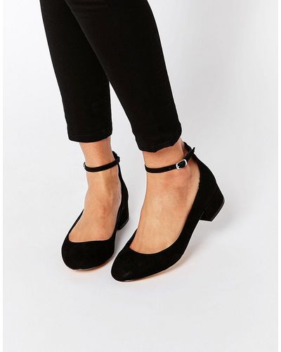 Blink Ankle Strap Low Heeled Ballerina Shoes - Black