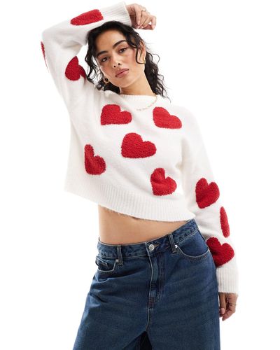 Miss Selfridge All Over Heart Jumper - Red