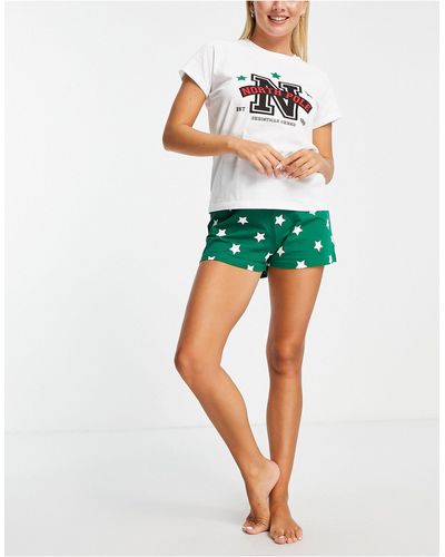 Threadbare Korte Kerstpyjama Met 'north Pole' Print - Rood