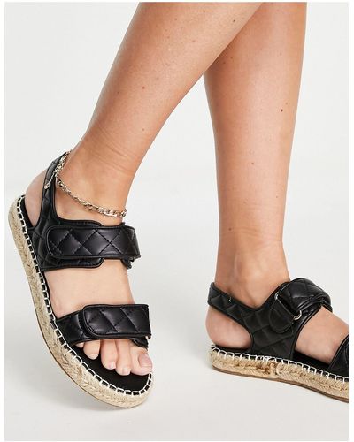 Missguided Quailted Faux Leather Espadrille Sandals - Black