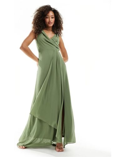 TFNC London Bridesmaid Chiffon Maxi Dress With Split Front - Green