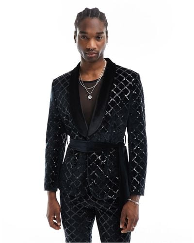 ASOS Skinny Diamond Sequin Suit Jacket - Black