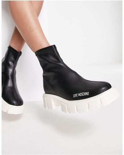 Love Moschino Pull On Contrast Ankle Boots - Black