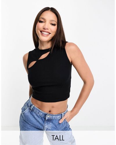 Threadbare Tall Cut Out Front Crop Top - Black