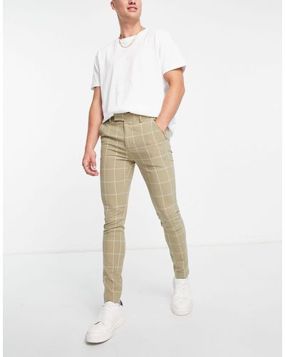ASOS Super Skinny Smart Trousers With Window Check - Natural