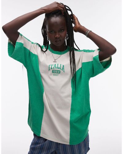 TOPSHOP Graphic Washed Vintage Italia Sporty Oversized Tee - Green