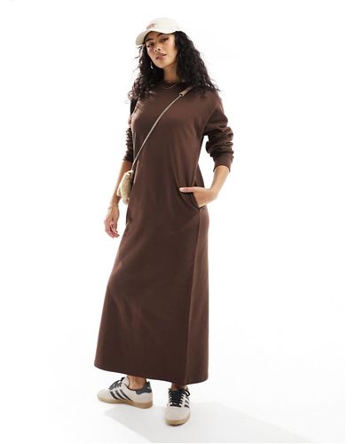 ASOS Midi Sweat Dress With Pockets - Brown
