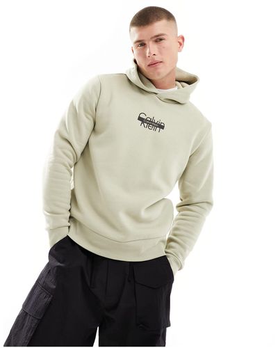 Calvin Klein Sudadera color crema con capucha y logo recortado - Neutro