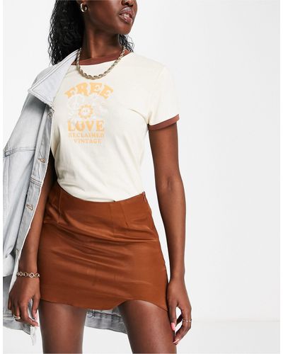 Pull&Bear Satin Mini Skirt With Wavy Detail - Brown