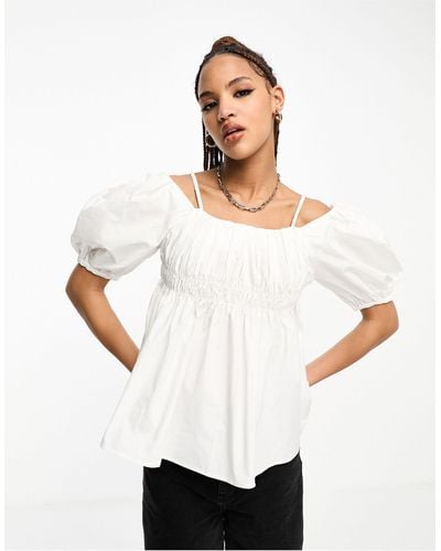Urban Revivo Off Shoulder Puff Sleeve Blouse - White