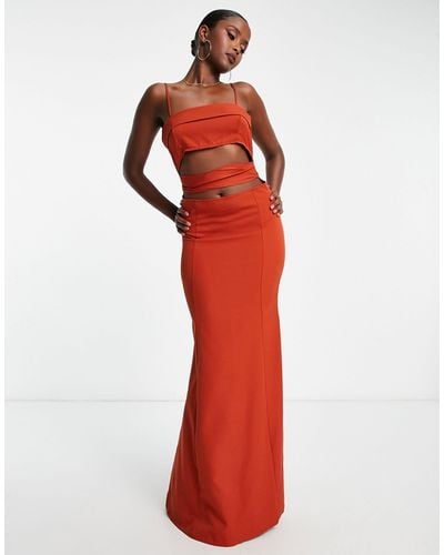 Trendyol Maxi Dress With Tie Waist Cut Out - Red