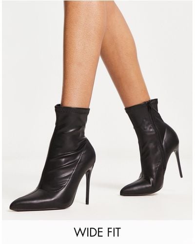 Truffle Collection Wide Fit Stiletto Heeled Sock Boots - Black