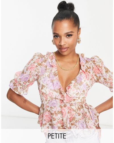 New Look Wrap Blouse With Frill Detail - Pink