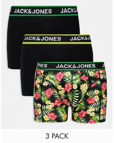Jack & Jones 3 Pack Trunks With Floral Print - Green