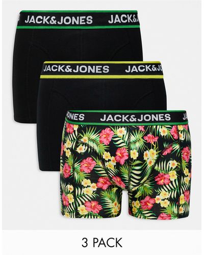 Jack & Jones – 3er-pack geblümte unterhosen - Grün
