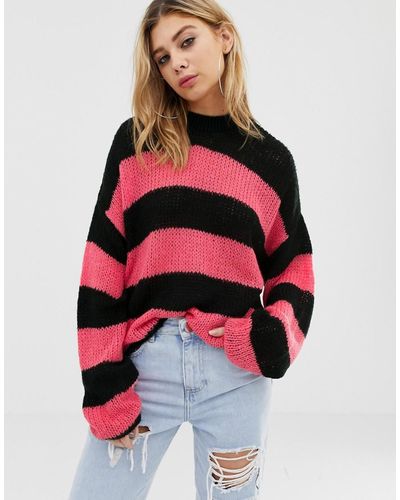 The Ragged Priest Striped Knitted Sweater - Black