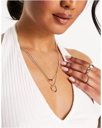 ASOS Multirow Necklace With Twisted Bead And Hoop Design - Brown