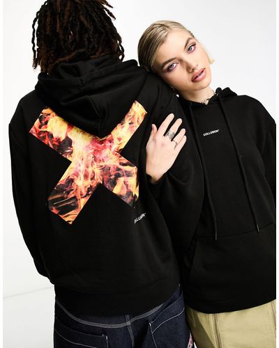 Collusion Unisex Hoodie With Flame Logo Print - Orange