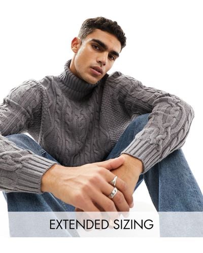 ASOS Cable Knit Roll Neck Jumper - Grey