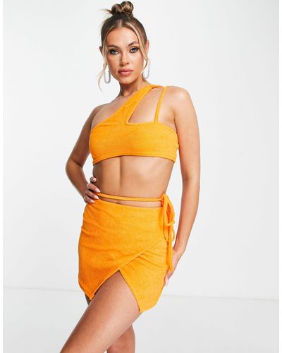 AsYou Tie Detail Towelling Mini Skirt Co-ord - Orange