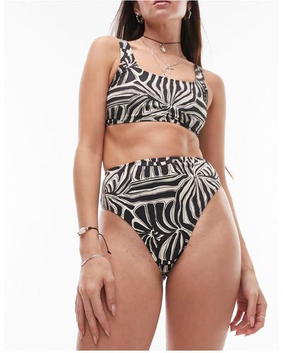 TOPSHOP Abstract Print High Waist Bikini Bottom - Black