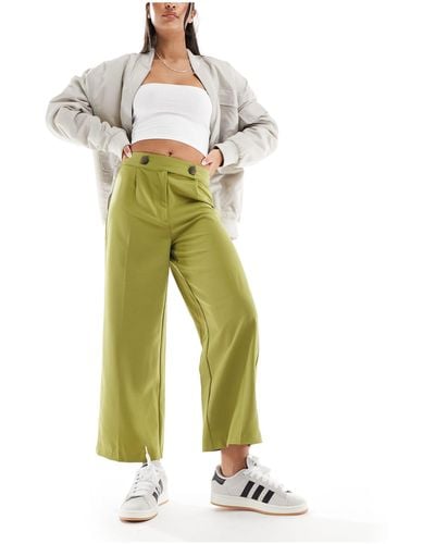 Warehouse Button Tab Wide Crop Pants - Green