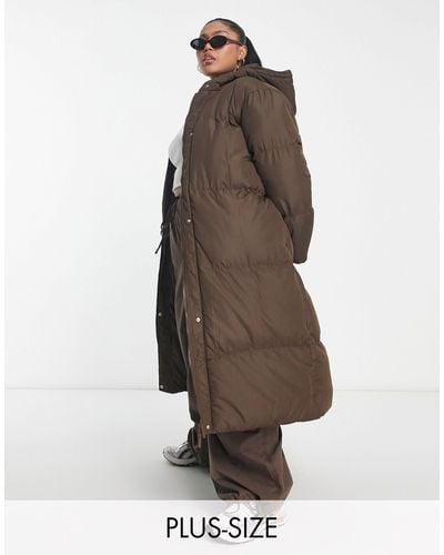 Threadbare Plus Jodie Maxi Puffer Coat With Hood - Brown