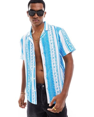 Another Influence Short Sleeve Printed Revere Collar Shirt - Blue