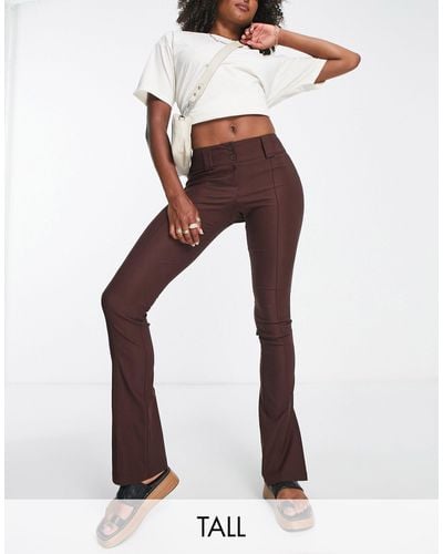 TOPSHOP Bengaline Double Button Low Rise Flare Trouser - Brown