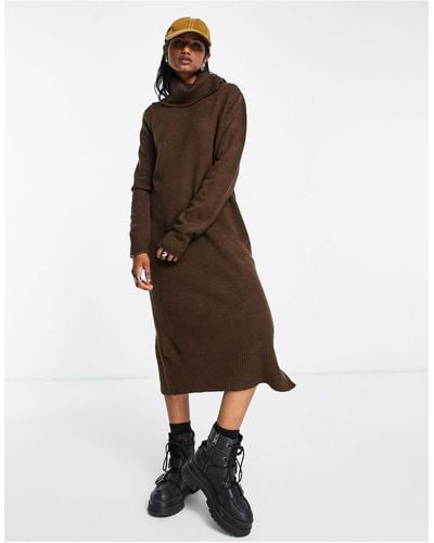 ONLY Roll Neck Midi Sweater Dress - Brown