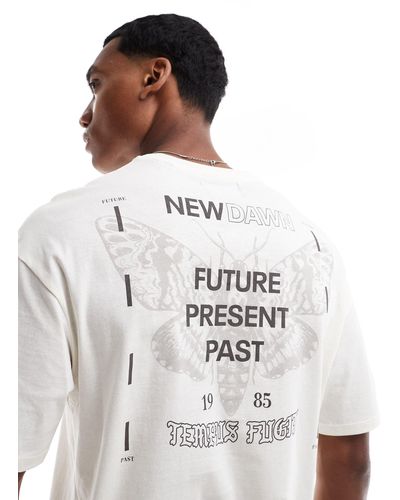 ADPT Oversized T-shirt With Butterfly Text Backprint - White