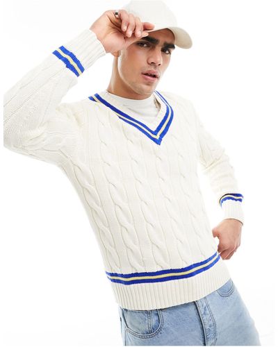 Polo Ralph Lauren Pull style cricket en maille torsadée - Blanc