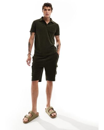 Brave Soul Towelling Co-ord Cargo Shorts - Black