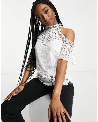 Lipsy Lace Cold Shoulder Top - White