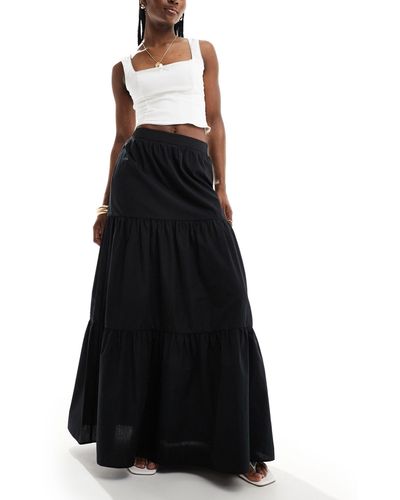 New Look Boho Poplin Tiered Maxi Skirt - Black
