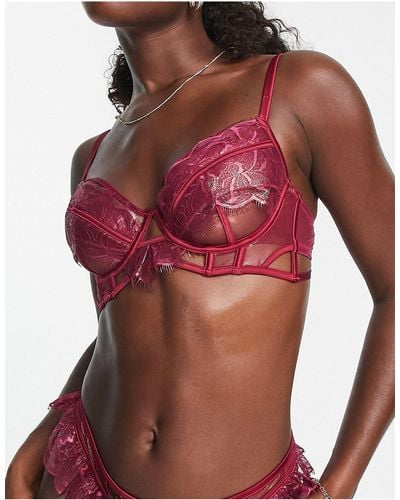 Ann Summers Understated - soutien-gorge balconnet rembourré avec superposition en dentelle - Rouge