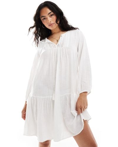 ONLY Crochet Detail Midi Tunic Dress - White