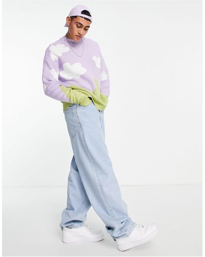 ASOS Knitted Oversized Sweater With Cloud Landscape Pattern - Purple