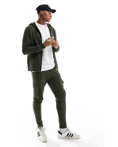 ASOS Skinny Tracksuit With Hoodie And Skinny Cargo jogger - Green