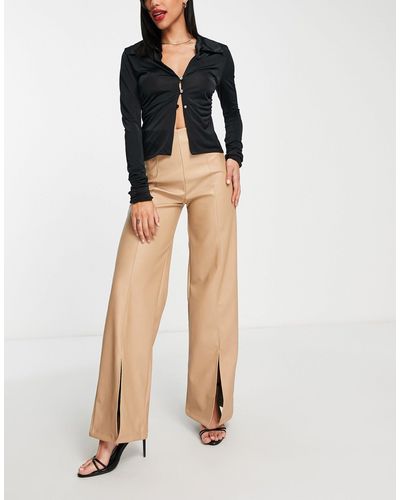 Rebellious Fashion Pantalon ample en imitation cuir - taupe - Neutre