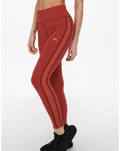 Only Play High Waisted legging With Mesh Detail - Red