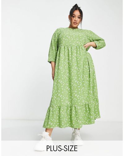 Glamorise Vestido largo verde amplio con estampado