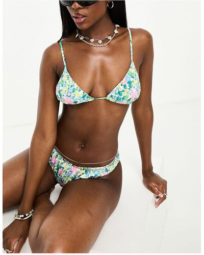 PacSun Cape - Gesmokt Triangel Bikinitopje Met Fijne Print - Meerkleurig