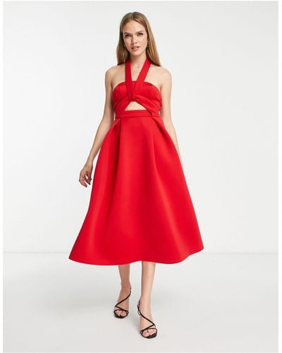 ASOS Twist Cut Out Halter Midi Prom Dress - Red