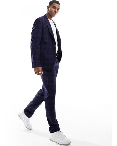 ASOS Slim Shadow Check Suit Trousers - Blue