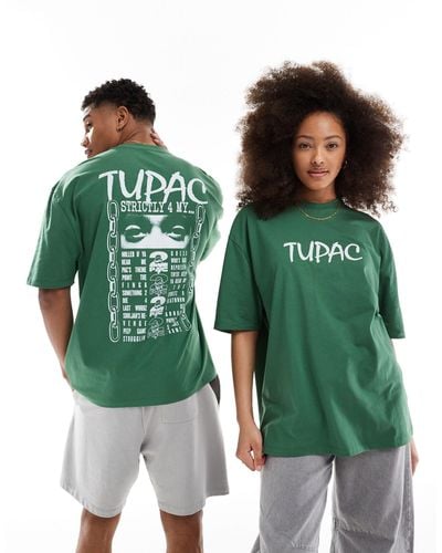 ASOS Unisex Oversized License T-shirt With Tupac Prints - Green